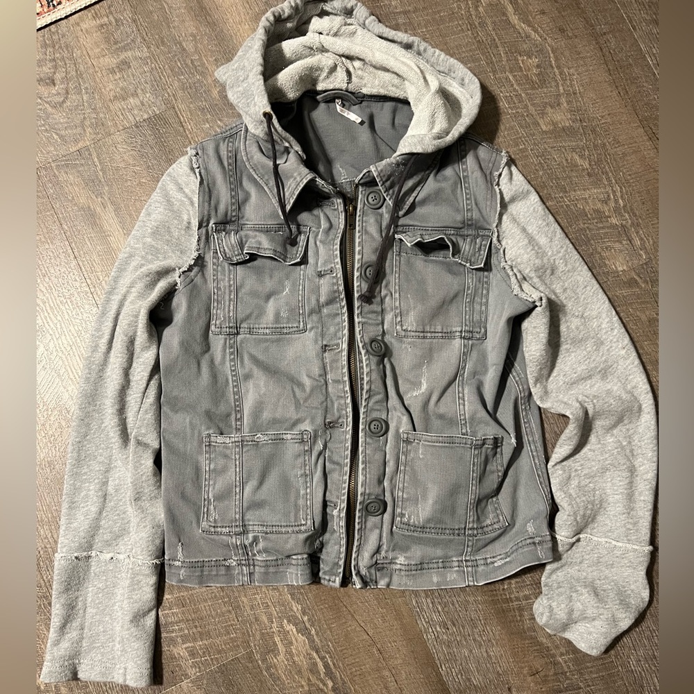 Free People Distressed hoodie jacket